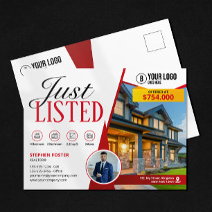 Professioneller "Just Listed" Immobilienmakler Postkarte