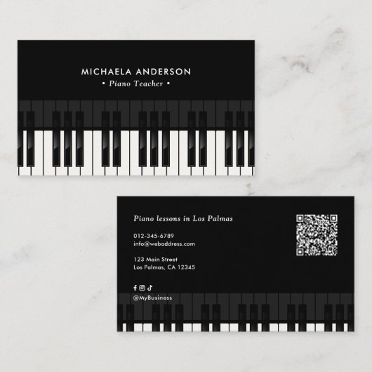 Professioneller Klavierlehrer QR-Code und soziale  Visitenkarte (Vorne/Hinten)