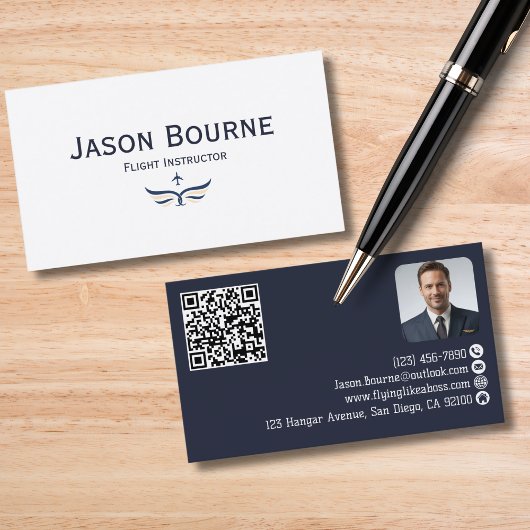 Professioneller Mitarbeiter-Foto-QR-Code Blau Luft Visitenkarte