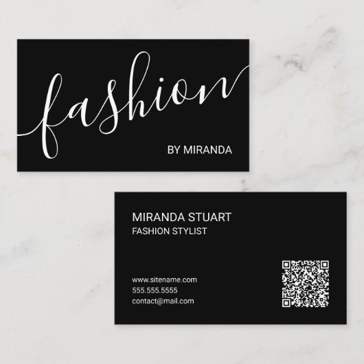 Professioneller Mode-Stylist mit modernem Skript Visitenkarte (Vorne/Hinten)