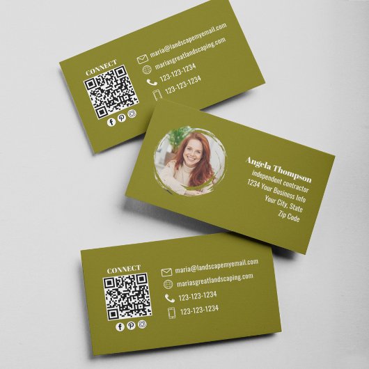 Professioneller moderner grüner QR-Code für Fotos Visitenkarte
