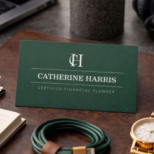 Professioneller Monogramm Finanzberater Dunkelgrün Visitenkarte