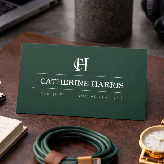 Professioneller Monogramm Finanzberater Dunkelgrün Visitenkarte