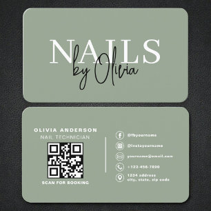 Professioneller Nageldesigner Sage Green QR Code Visitenkarte