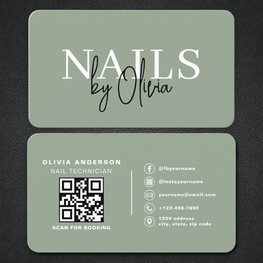 Professioneller Nageldesigner Sage Green QR Code Visitenkarte