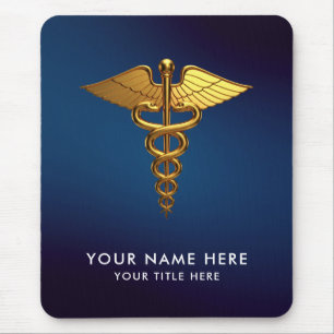 Professioneller Navy Blau Goldener Caduceus Medizi Mousepad