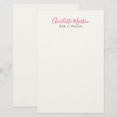 Professioneller Pink Weiß Manager Berater Chef Briefpapier (Vorne/Hinten)