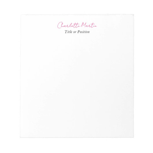Professioneller Pink Weiß Manager Berater Chef Notizblock (Vorderseite)