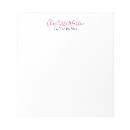 Professioneller Pink Weiß Manager Berater Chef Notizblock (Vorderseite)