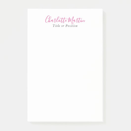 Professioneller Pink Weiß Manager Berater Chef Post-it Klebezettel (Vorderseite)