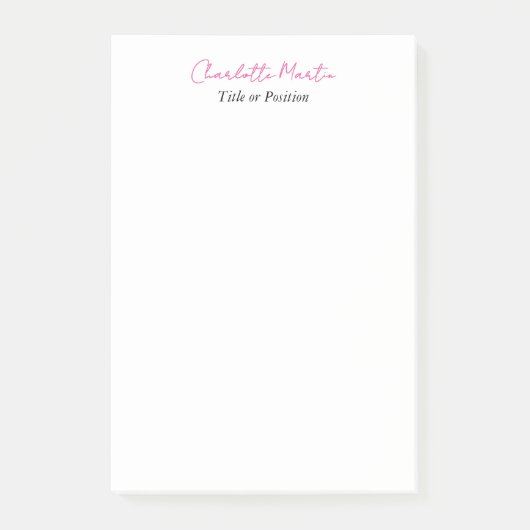 Professioneller Pink Weiß Manager Berater Chef Post-it Klebezettel (Vorderseite)