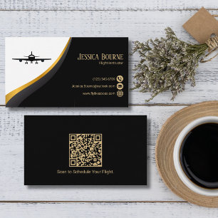 Professioneller QR-Code Elegant Schwarz Gold Luftf Visitenkarte