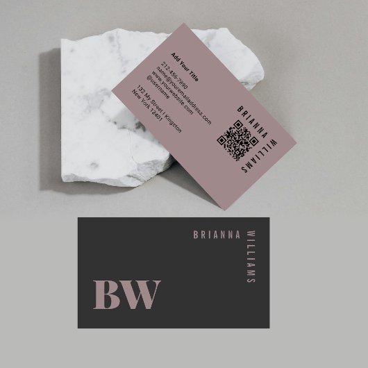Professioneller QR-Code Grau Pink Monogramm Minima Visitenkarte