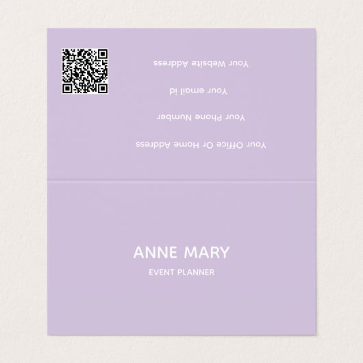 Professioneller QR-Code Lila Weiß Lavendel Violett Visitenkarten (Außenseite Aufgefaltet)