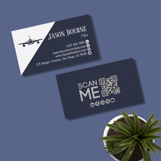 Professioneller QR-Code, Luftfahrt, Blau, minimali Visitenkarte