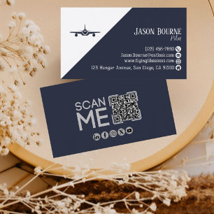 Professioneller QR-Code Luftfahrt Navy Blau Minima Visitenkarte