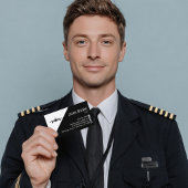 Professioneller QR-Code Luftfahrt Pilot Schwarz-We Visitenkarte