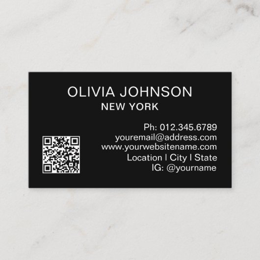 Professioneller QR-Code Modern Minimalistisch Schw Visitenkarte (Vorderseite)