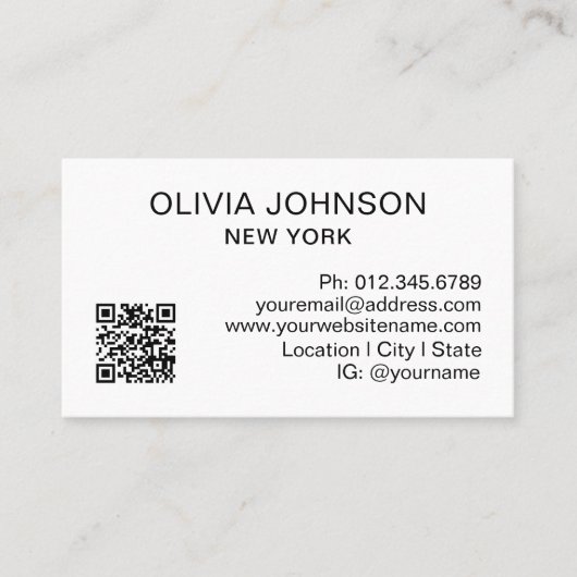 Professioneller QR-Code Modern Minimalistisch Weiß Visitenkarte (Vorderseite)