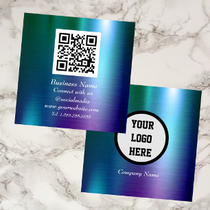 Professioneller QR-Code scannbar blau metallisch Quadratische Visitenkarte