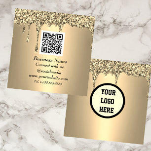 Professioneller QR-Code scannbarer Gold Glitter Quadratische Visitenkarte