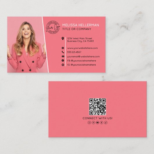 Professioneller rosa QR-Code-Foto Ihr Logo Visitenkarte (Vorne/Hinten)