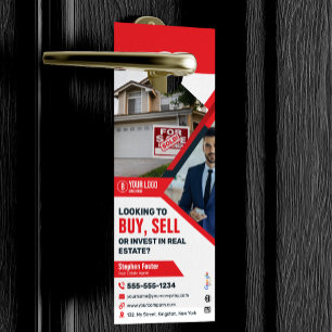 Professioneller roter Immobilienmakler Kaufen Verk Türanhänger