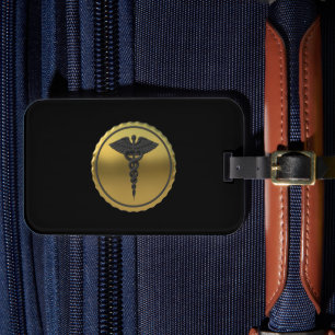 Professionelles 3D Gold Caduceus Emblem Medizin Gepäckanhänger