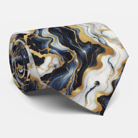 Professionelles Blau, Weiß und Gold Marmor Krawatte (Gerollt)