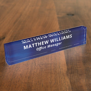 Professionelles Blaues Faux-Metal-Schild Namensplakette