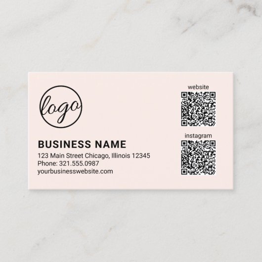 Professionelles Blush-Pink-Logo QR-Code Modern Visitenkarte (Vorderseite)