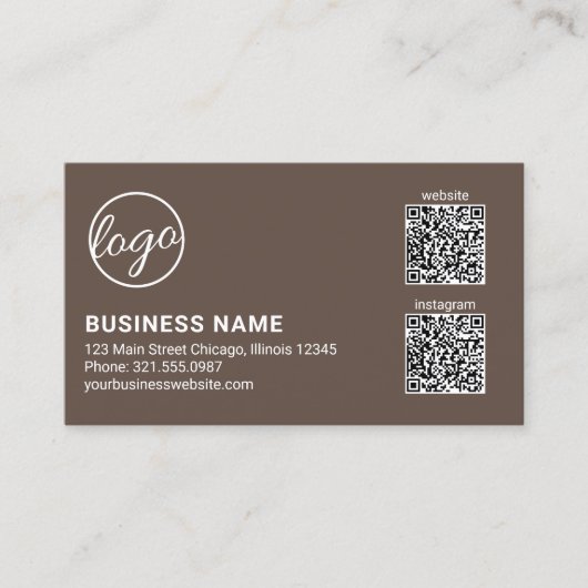 Professionelles braunes Logo QR-Code Modern Visitenkarte (Vorderseite)