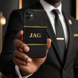 Professionelles Carbon Schwarz & Gold Monogramm Case-Mate iPhone Hülle