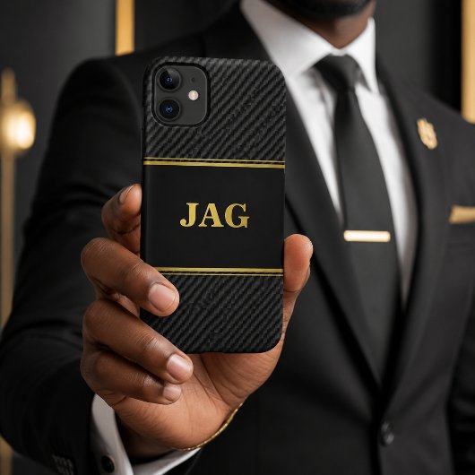 Professionelles Carbon Schwarz & Gold Monogramm Case-Mate iPhone Hülle