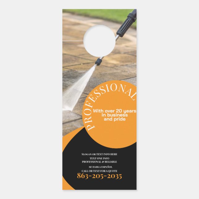 Professionelles Druckreinigen Orange Schwarz Türanhänger (Vorderseite)