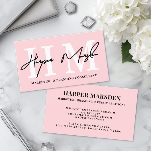 Professionelles einfaches Rosé-Monogramm Visitenkarte