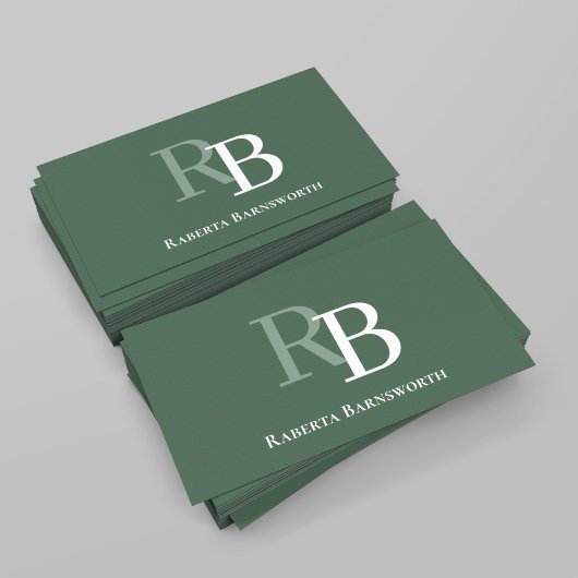 Professionelles Elegantes Grünes Monogramm QR-Code Visitenkarte