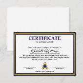 Professionelles Executive Achievement Certificate Begleitkarte (Vorne/Hinten)