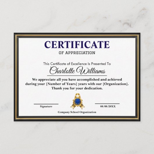 Professionelles Executive Achievement Certificate Begleitkarte (Vorderseite)