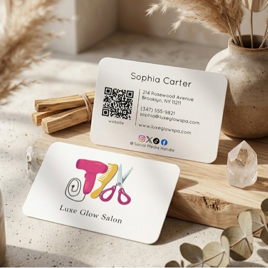 Professionelles Farb-Haarsalon-Kamm-Logo-QR-Code Visitenkarte