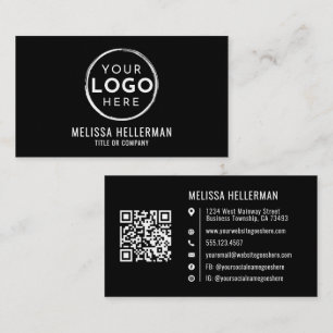 Professionelles Firmenlogo QR-Code Schwarz Leinen Visitenkarte