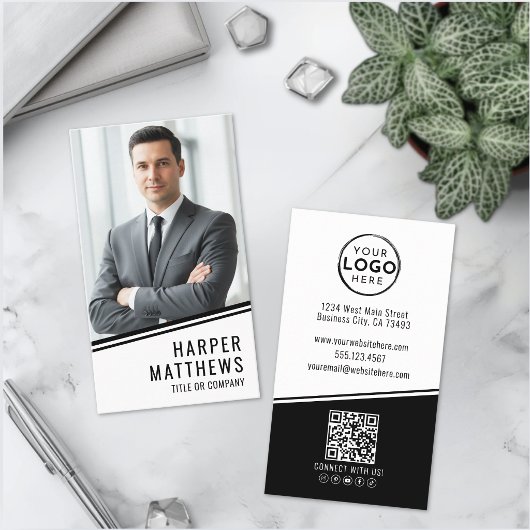 Professionelles Foto QR-Code Firmenlogo Vertikal Visitenkarte