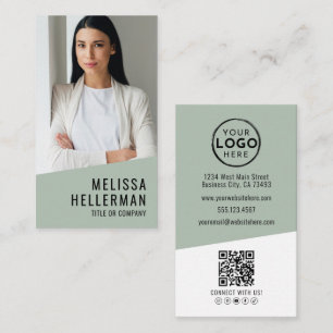 Professionelles Foto-QR-Code-Logo Grün Vertikal Visitenkarte