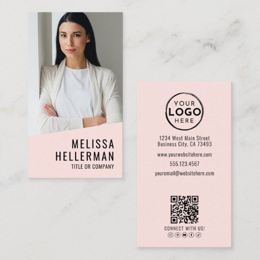 Professionelles Foto QR-Code Logo Rosa Hauch Visitenkarte (Vorne/Hinten)