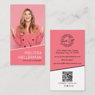 Professionelles Foto QR-Code-Logo Vertikal Pink Visitenkarte