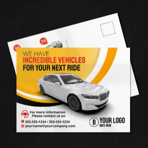 Professionelles Gelbes Auto Vermietung Auto Mietwa Postkarte