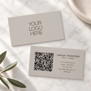 Professionelles Geschäftslogo Soft Taupe QR-Code Visitenkarte