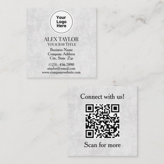 Professionelles graues Executive-Logo QR-Code Quadratische Visitenkarte (Vorne/Hinten)