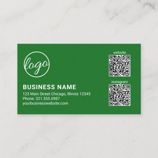 Professionelles grünes Logo QR-Code Modern Visitenkarte (Vorderseite)