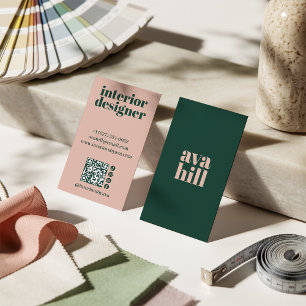 Professionelles Grünes und Rosa Modernes Logo Mini Visitenkarte